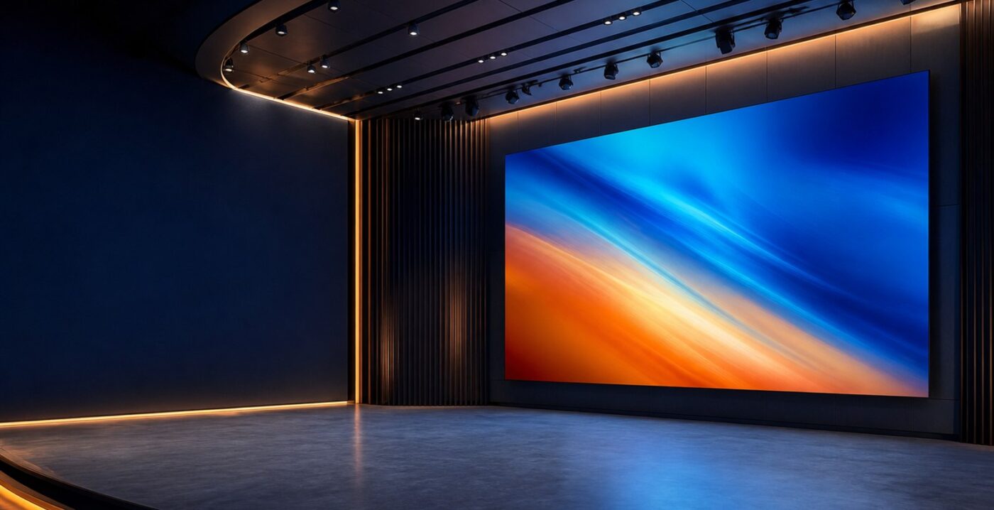 จอ LED Full Color ภายในติดตั้งในหอประชุมสมัยใหม่