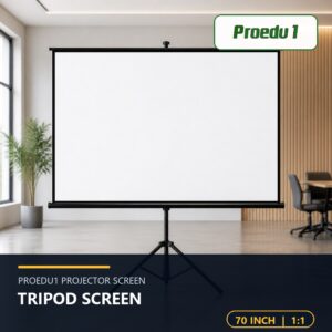 Proedu1 Tripod Projector Screen 70 Inch 1:1 พร้อมโลโก้ Proedu1 ขนาด 70 นิ้ว อัตราส่วน 1:1
